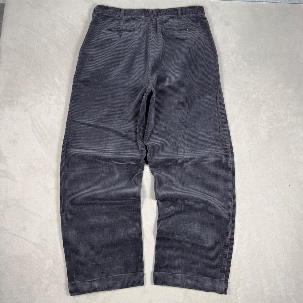 Y2K Mens Croft & Barrow Pleated Corduroy Wide Leg Pants Gray 34x30